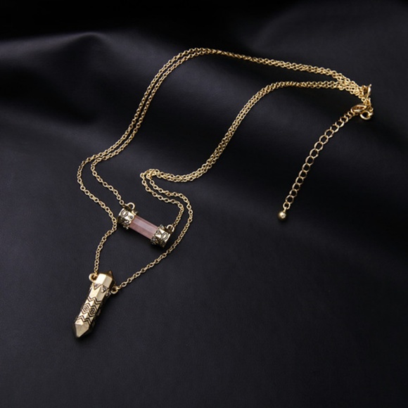 Boho Layered Double Rhinestone Bullet Necklace - Picture 4 of 8